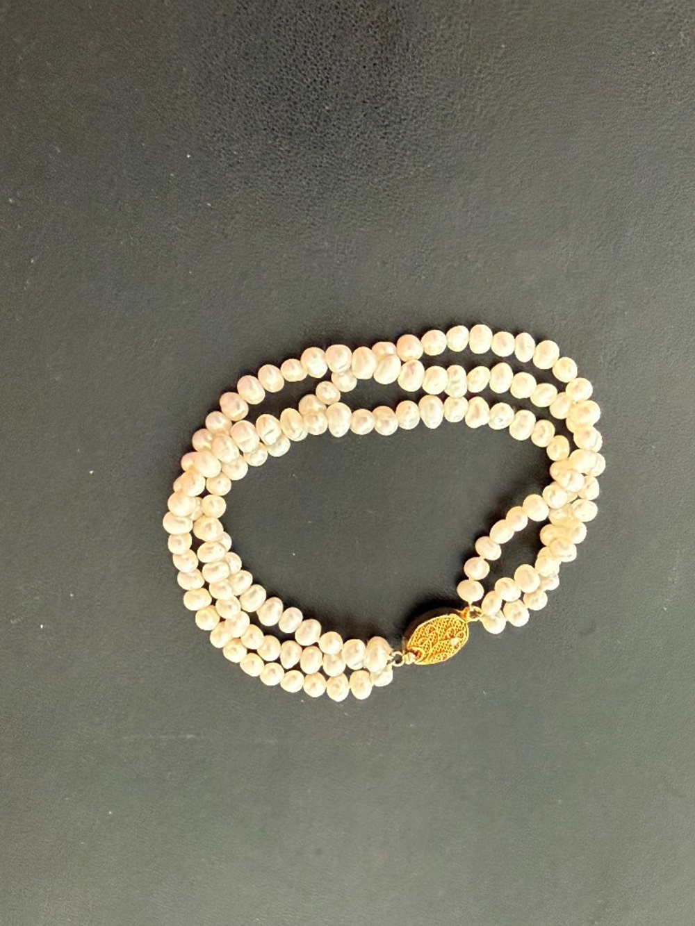 Freshwater Pearl Triple Strand Nugget Bracelet Gold Clasp Bridal